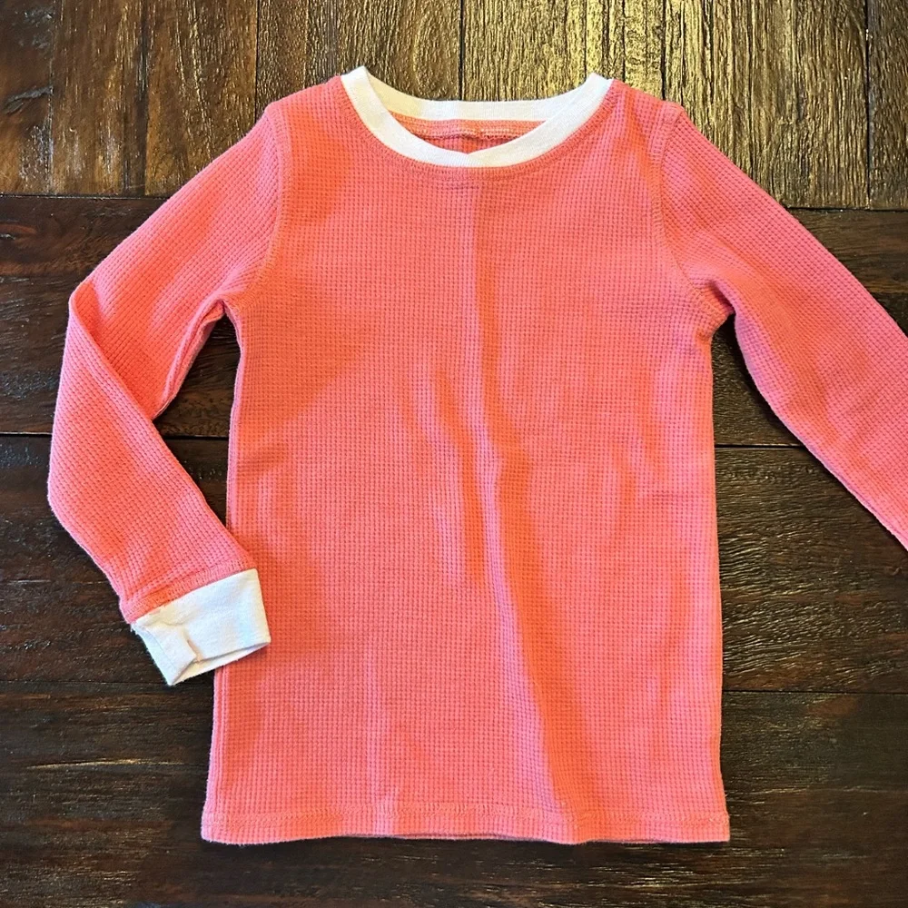 Cuddl Duds Girls Pink Waffle Thermal Pajama Set with White Trim